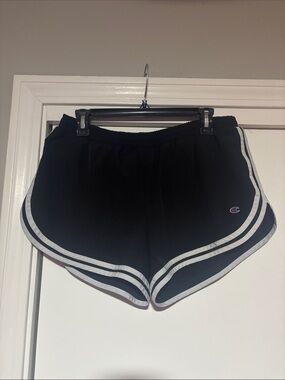 Champion Black Women's Athletic Shorts with White Stripes